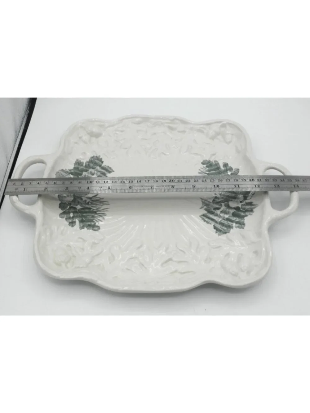 Aradia Square Serving Platter with Handles Portuguese Embossed Ceramic Acorns